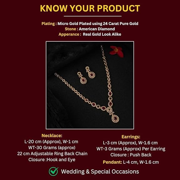 Traditional Micro Gold Plated Multi Color AD American Diamond Jewellery Necklace Jewellery Set for Women and Girls