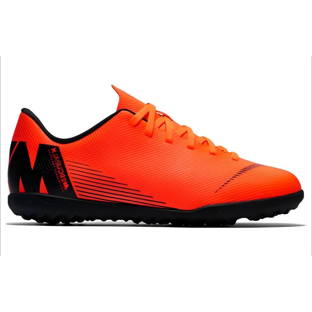 Nike Mercurial Vapor 12 Club Turf Slip Resistant Cushioning Low Top Soccer Shoes Orange Black Kids' AH7355-810