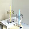 Drinkware 450ml Straw Cup Reusable Transparent Coffee Cup Plastic Single Layer Car Tumbler Home Office Water Cup