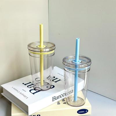 2026 New 450ml Drinkware Straw Cup Reusable Transparent Coffee Cup Plastic Single Layer Car Tumbler Home Office Water Cup