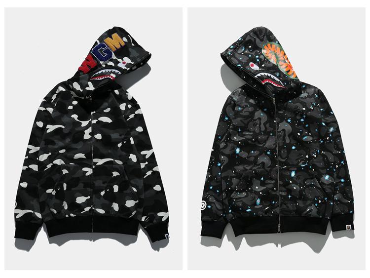 Pánská svítící mikina s hlavou žraloka - Se zipem, volný střih, s plyšem