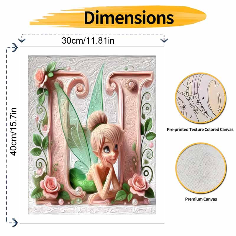 Disney Tinker Bell letter M floral digital oil painting art kit DIY handmade home decoration gift