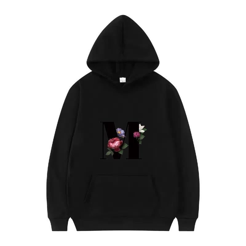 Letter Number Print Pattern Woman Fashion Loose Black Autumn Sporty Tops Clothes Pullovers Ladies Cheap Hoodies Men Sweatshirts