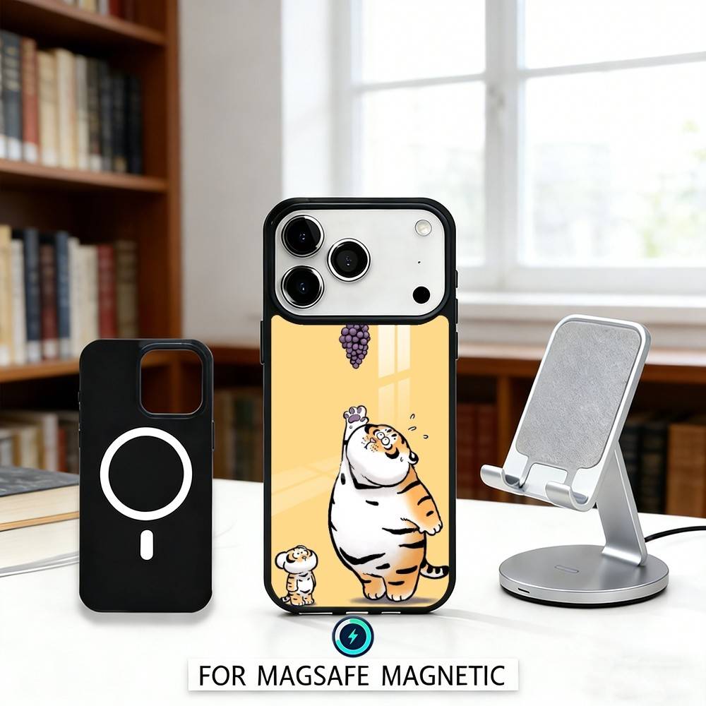 

Cartoon F-Fluffy C-Chubby Tiger Phone Case Magnetic For iPhone17 16 15 14 13 12 Pro Max For Magsafe Wireless Charging Cover iPhone12