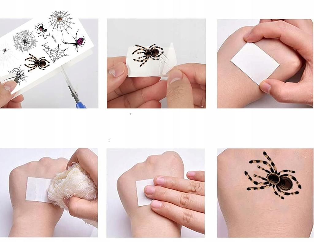 Set of 30 Temporary Tattoos Halloween Black Spider Scars Party Carnival