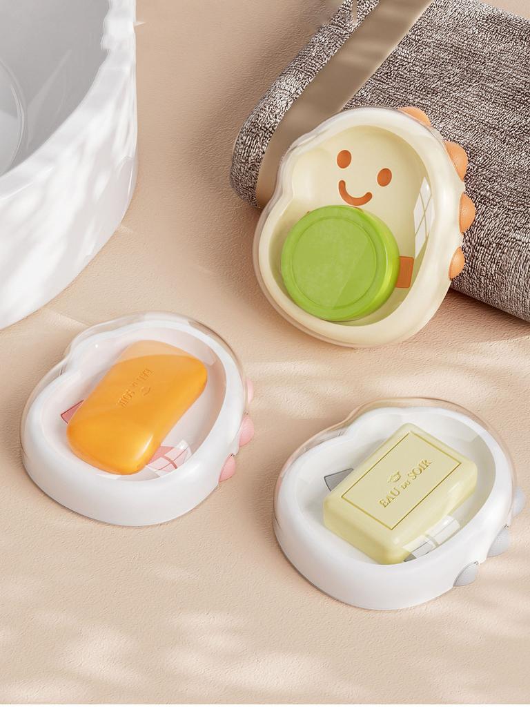 1PCS Plastic Cute Cartoon Double-Layer Soap Box with Lid - Drainage Soap Holder for Home, Bathroom Countertop Soap Container