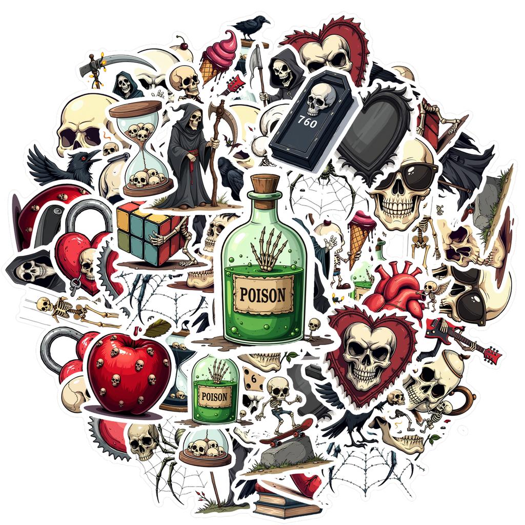 35-100pcs Gothic Skull Stickers Packs Waterproof Diy Skateboard Luggage Laptop Guitar Cool Sticker Decor Gift