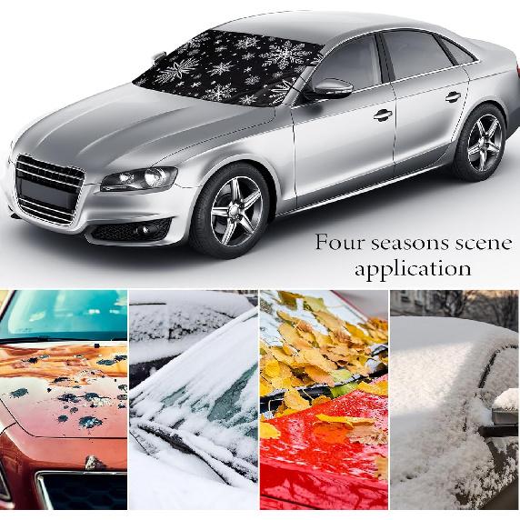 BBTO 2 Pcs Windshield Cover for Ice and Snow 210T Silver Coated Waterproof Frost Cover 69 X 42 Inches All Seasons Windshield Protector with Elastic