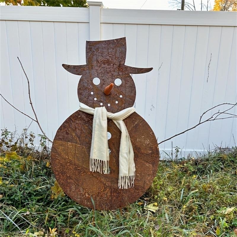 Winterurlaub Antik-Finish Weihnachten Weihnachtsmann und Schneemann Silhouetten Metall Rasenornamente Gartendekoration