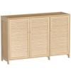 Bamboo Shoe Cabinet with Louvered Doors, 18 Pairs Shoe Storage Cabinet with Adjustable Shelves for Hallway, Natural