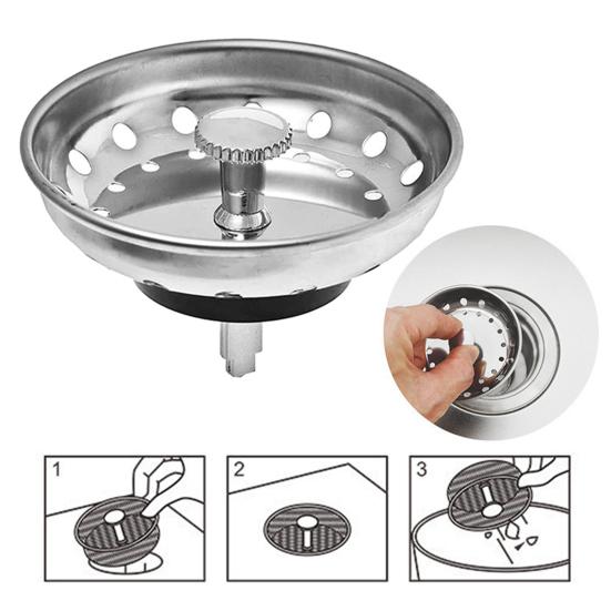 2 Pcs Sink Covers Stainless Steel Filter Anti-clog with Center Knob Rubber Stopper Bottom Kitchen Dual Use Sink Drain Strainer