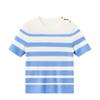 Northern Deer Women's Slimming Stripe Knit T-Shirt - French Classic Short Sleeve in Lyocell, Acetate, and Mulberry Silk (Style 26519).