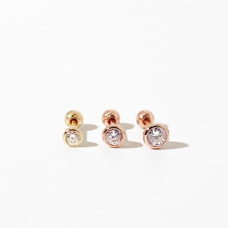 MAYBETOI 14k Classic Bezel Cubic Piercing Earrings (3 sizes)