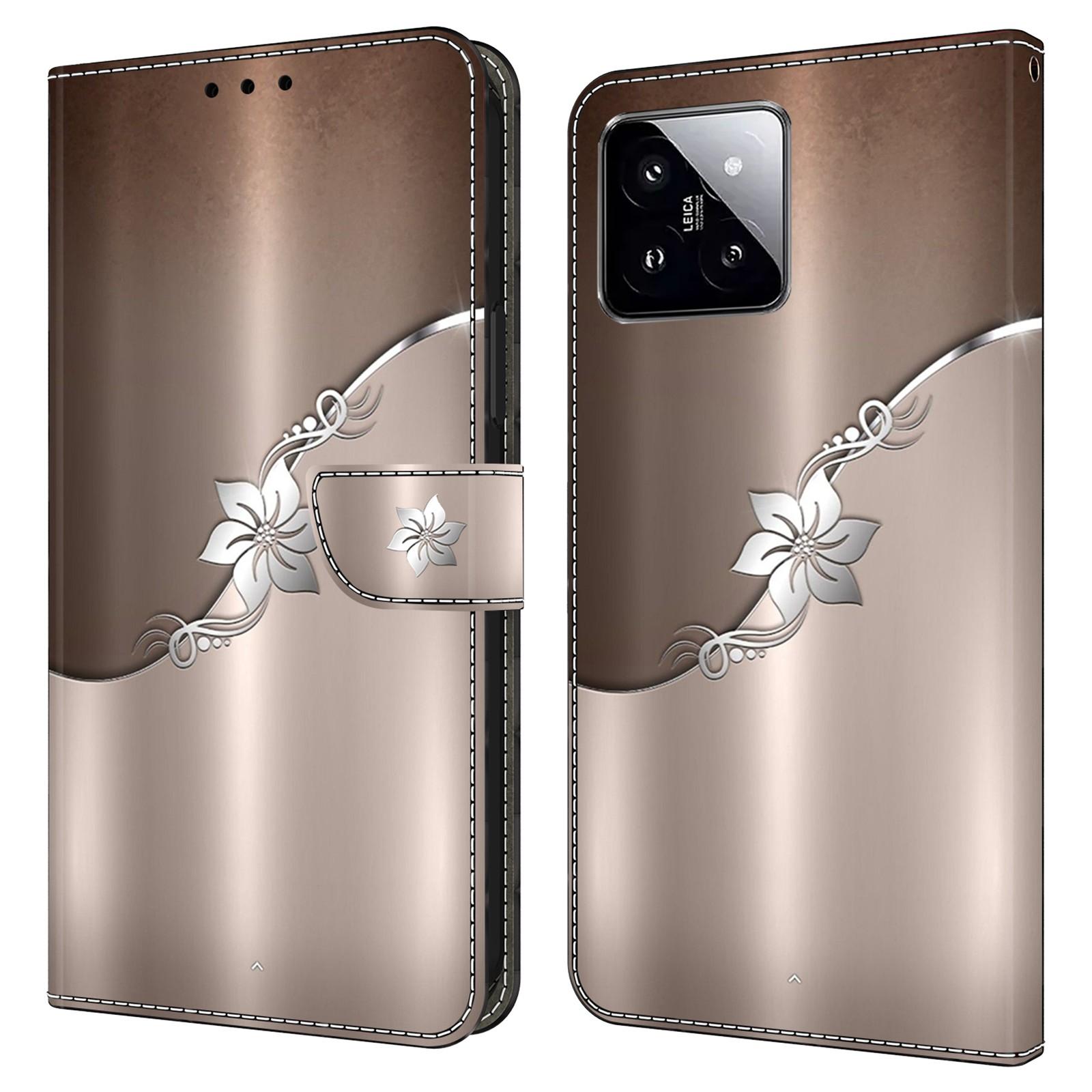 

Для Xiaomi 14 Чохол-гаманець 3D візерунок PU шкіра підставка чохол для телефону Silver Flower