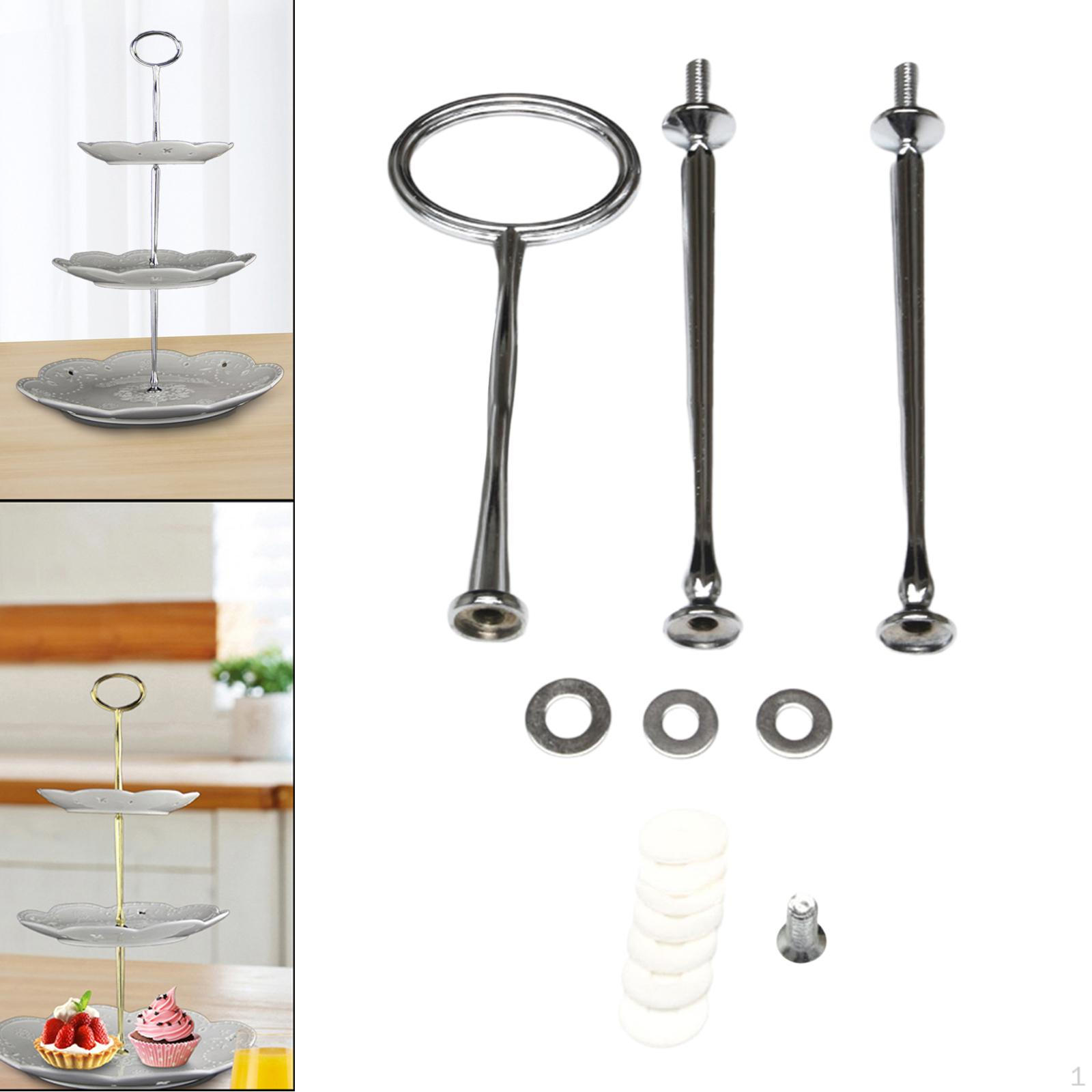 

Підставка для тарілок для тортів, ручка, 3-ярусний круглий металевий тримач, міцні фурнітури для фруктів silvery