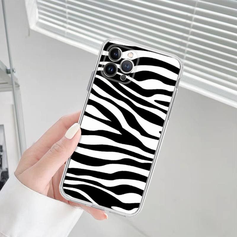 Custodia per telefono in silicone morbido con texture zebrata di mucca dalmata bianca e nera per iphone 14 13 12 11 Pro Mini XS MAX 8 7 6 Plus X XS XR