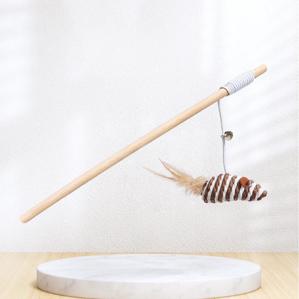 1PC Teaser Feather Toys Funny Bell Mouse Wooden Stick Cat Teaser Pet Interactive Boredom Relief Toy