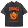 Papayas Hand Picked Fresh Prints Washed TShirt Womens Cotton T Shirts ONeck Comfortable Distressed Tops Summer Womans Clothes