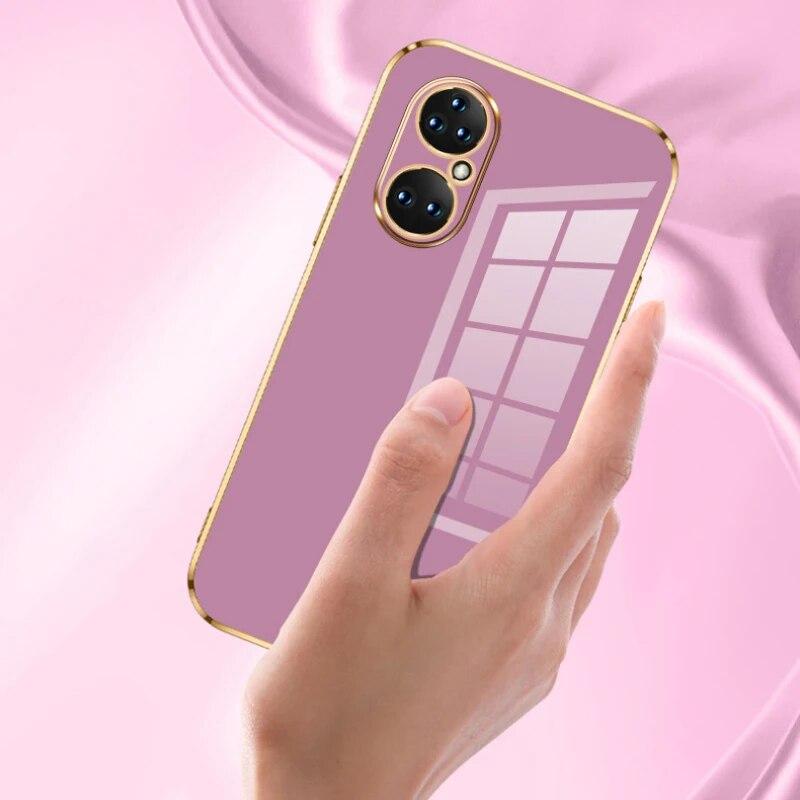 Dla Huawei P50 Pro Case Huawei P50 Phone Case JAD-LX9 ABR-LX9 Luksusowe Kwadratowe Poszycie Odporne Na Wstrząsy Silikonowe Back Cover P50 PRO Cases