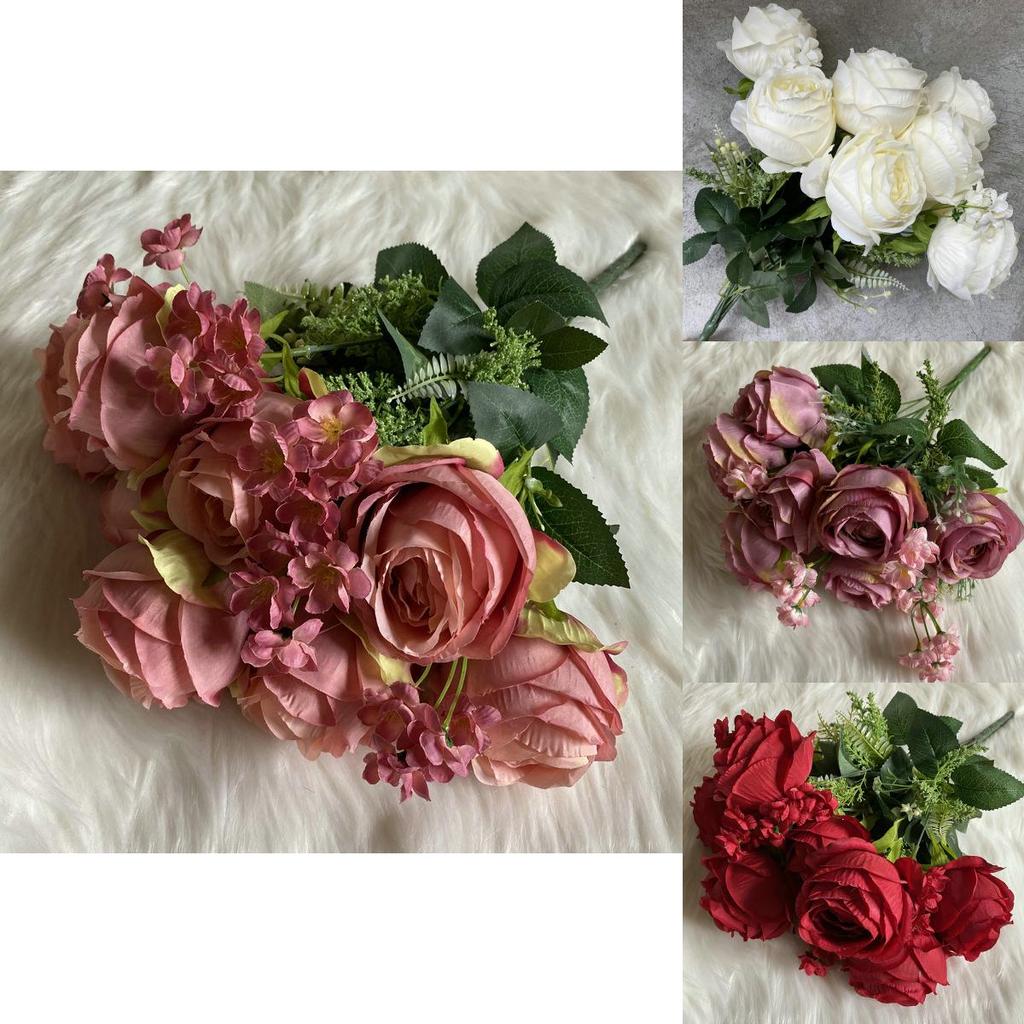 Faux Velvet Rose Bouquet For Wedding Hall Decor With Realistic Flower Props