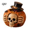 Unique Halloween Party Ornaments Skull Pumpkin Candy Jar with Top Hat Lid, Resin Decorative Interior Decorations Storage Container, Desktop Organizer