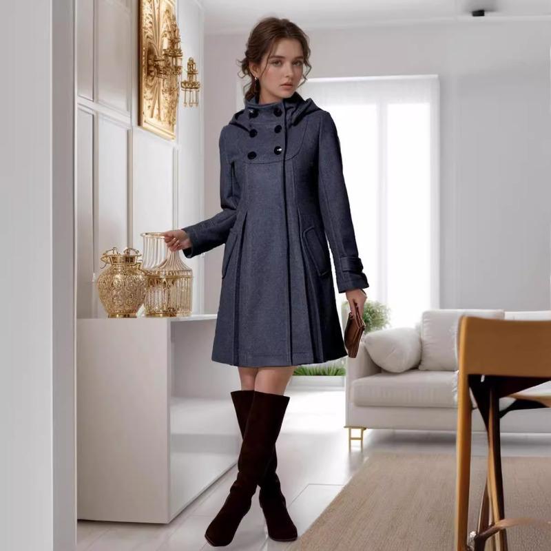 

Женское шерстяное пальто Женское шерстяное пальто средней и длинной длины с капюшоном XXXL