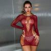 Sexy Lingerie In Vintage Burgundy Color, European and American Foreign Trade One-piece Outfit, Alluring Bodycon Dress with Long Sleeves and Mesh