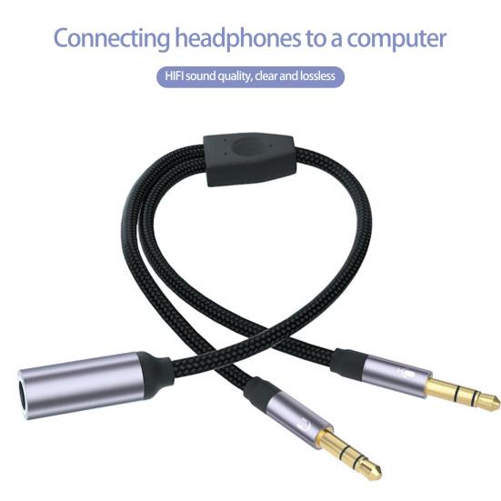 Headphone Splitter 2 in 1 High Fidelity Lossless Nylon-Braided Dual 3.5mm Male Microphone Audio to 3.5mm Female Adapter Cable Computer Accessories
