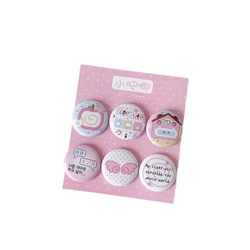 6Pcs Cute Kawaii Cartoon Button Badges Assorted Pastel Designs Smooth Surface For Backpack Decoration Diy Crafts Gifts For Teen