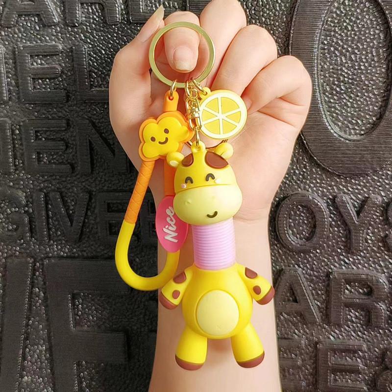 Creative Stretchable Giraffe Car Keychain Adorable Silicone Bag Accessory