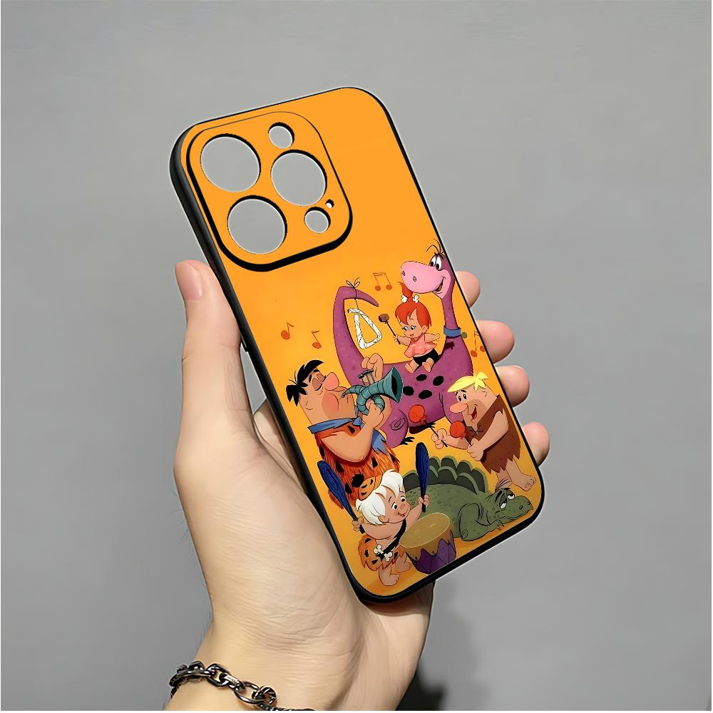R-Cartoon La Funda de Teléfono de Los Picapiedra Para IPhone 16,15,14,13,12,11,XS,XR,X,8,7,Pro,Max,Plus,mini Funda Negra de Silicona