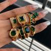 Uworld Retro Green Zircon Ring 18k Gold Color Plated Stainless Steel Round Ring Can Be Stacked As a Gift for Women's Accessories