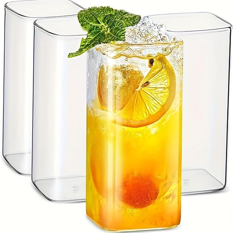 6pcs Drinking Glasses 15oz Thin Square Elegant Bar Glassware For Water Juice Beer Cocktails And Mixed Drinks Lead-Free Glass Glass Drink Tumblers