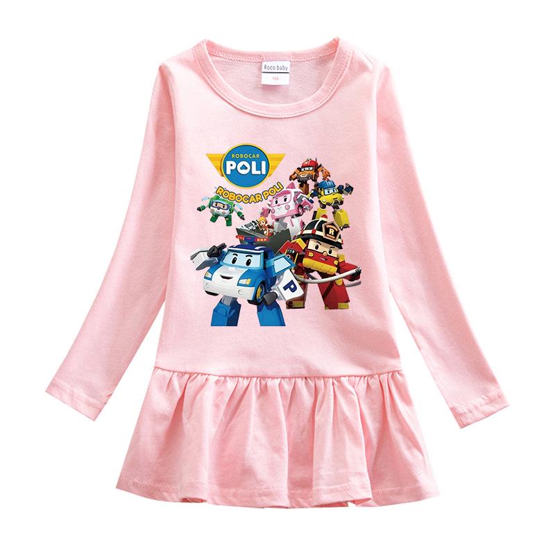 Korean Style Baby Girl Cartoon Ruffle Dress - Long Sleeve Elegant Mesh Pleated Skirt