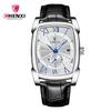 Luxury Retro Men Square Watches CHENXI Silver Waterproof Genuine Leather Men Watches Roman Numerals Stop Watch Calendar Unique