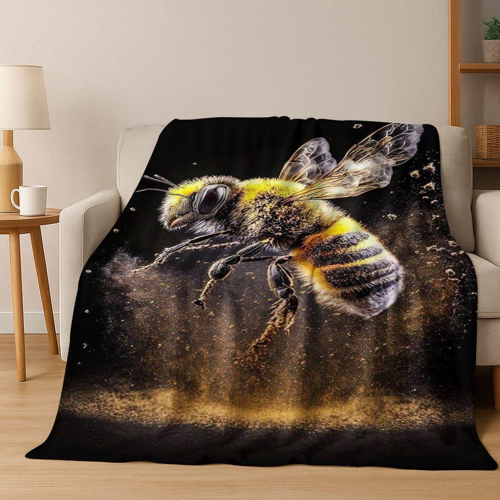 Cute Cartoon Bee HoneyBee Insect Art Flannel Blanket,Cozy Soft Throw Blanket for Home Bedroom Bed Sofa Picnic Cover Gift Kids