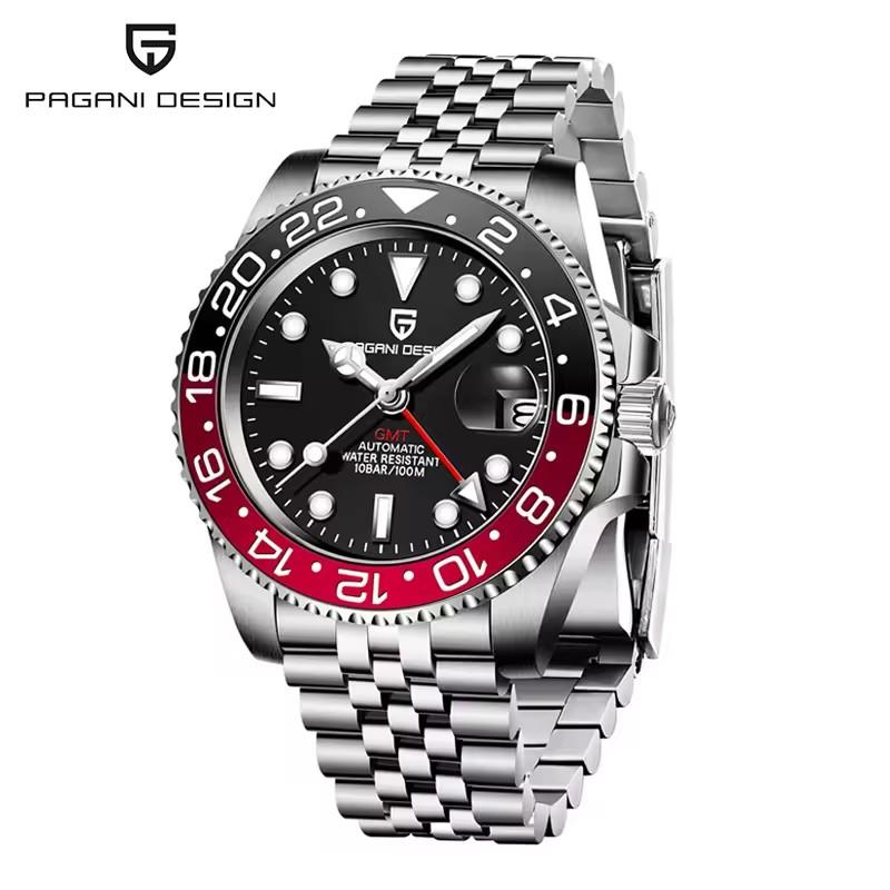 PAGANI DESIGN New Purple Dial GMT Men Mechanical Watch Sapphire Glass Stainless Steel Waterproof Automatic Watches for men