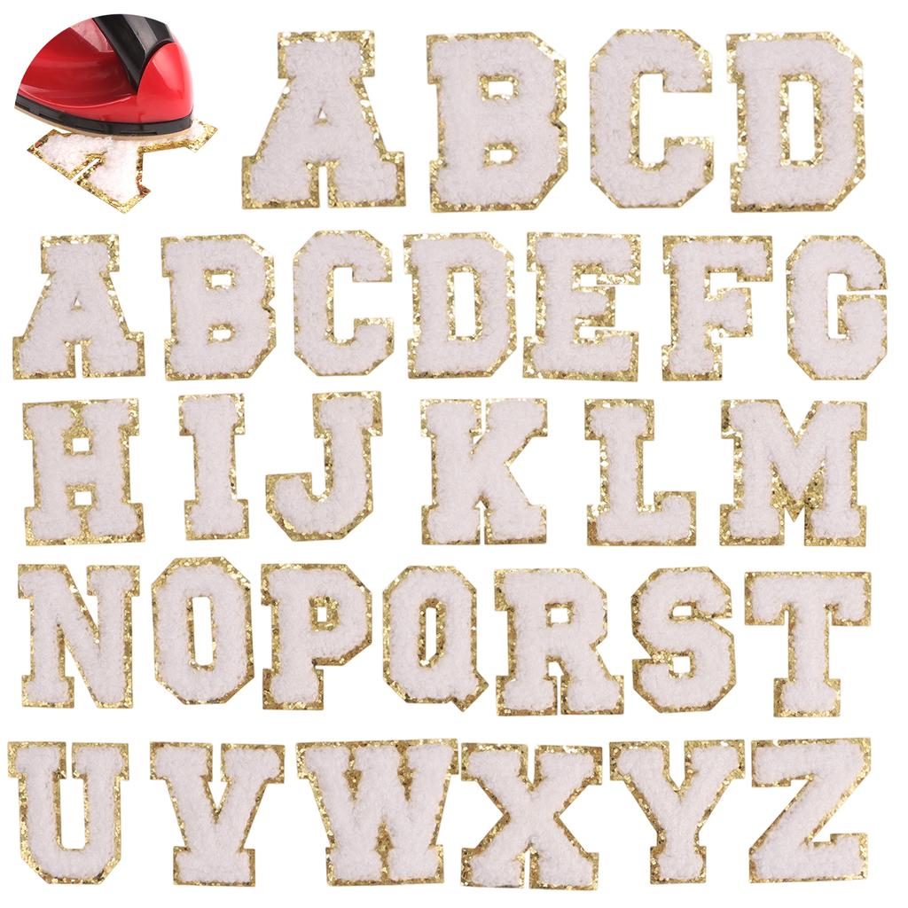 26pcs A-Z English Letter Glitter Pearls Rhinestone Patches Repair Embroidered Sew on Appliques,Patches for DIY Clothes Bags Hats