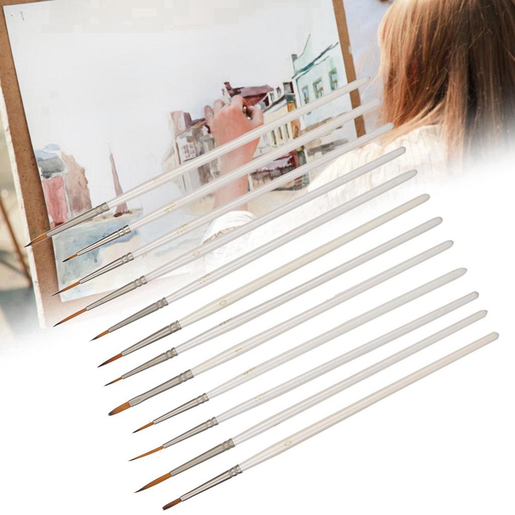 12PCs Nylon Brush Drawing Pen Art Supplies Painting Tool White Wooden Rod for Craft Collection