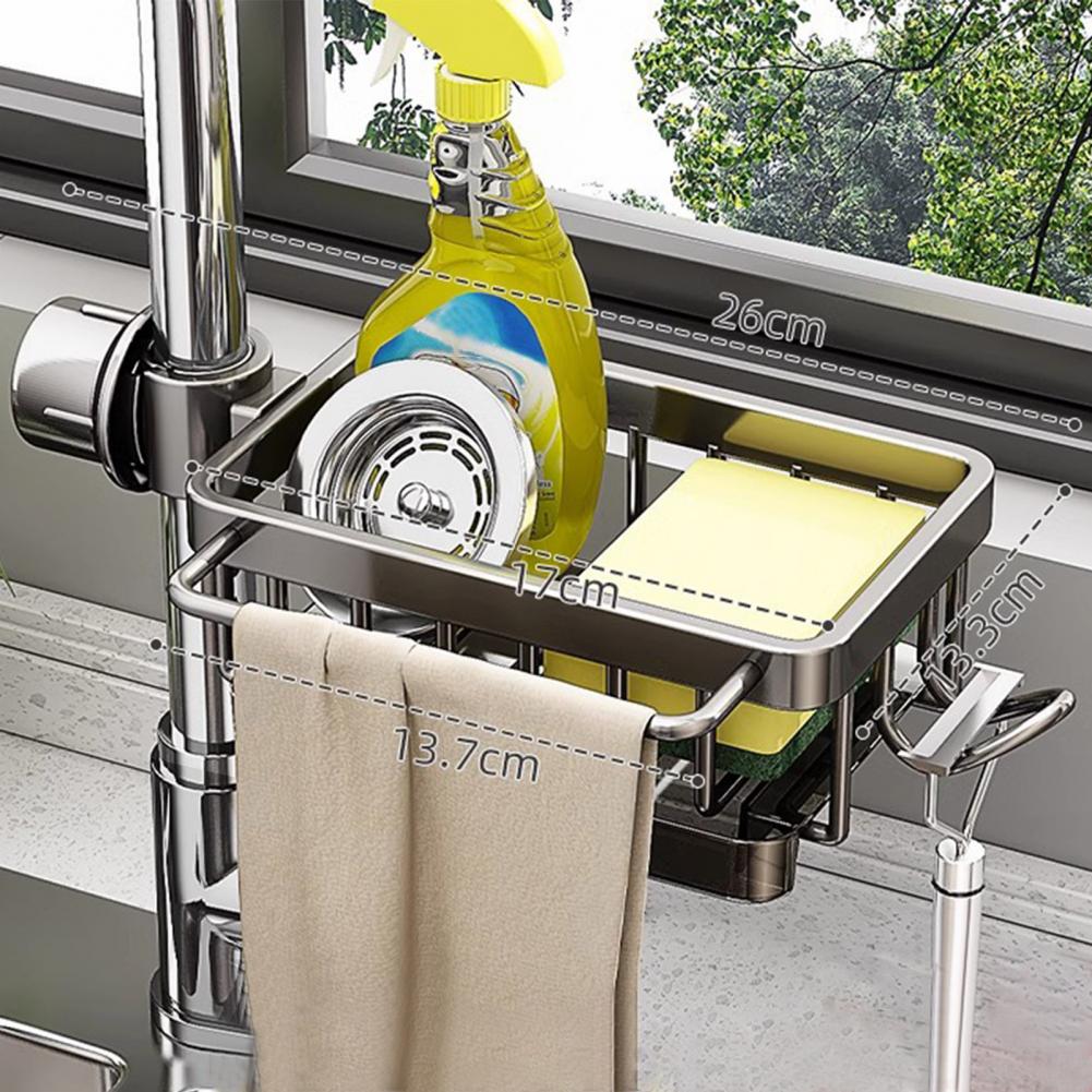Spülbecken-Wasserhahn-Organizer-Rack, Geschirrschwammhalter über dem Wasserhahn, schnelltrocknendes Design, multifunktionaler Aufbewahrungshalter für Küche und Bad