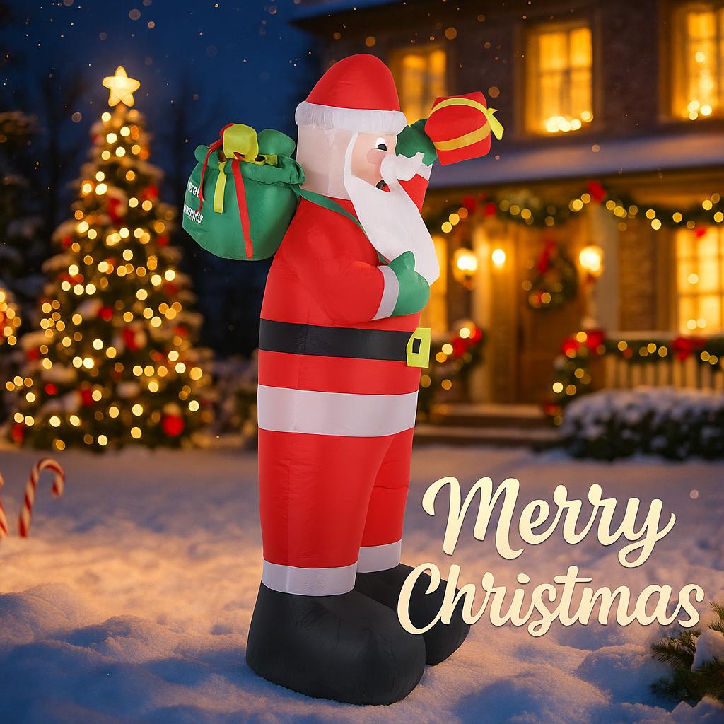 7.87FT Inflatable Toy Santa Claus Gift Bag with LED Light Xmas Yard Lawn Party Decoration Christmas Home Supplies Ornaments Gift