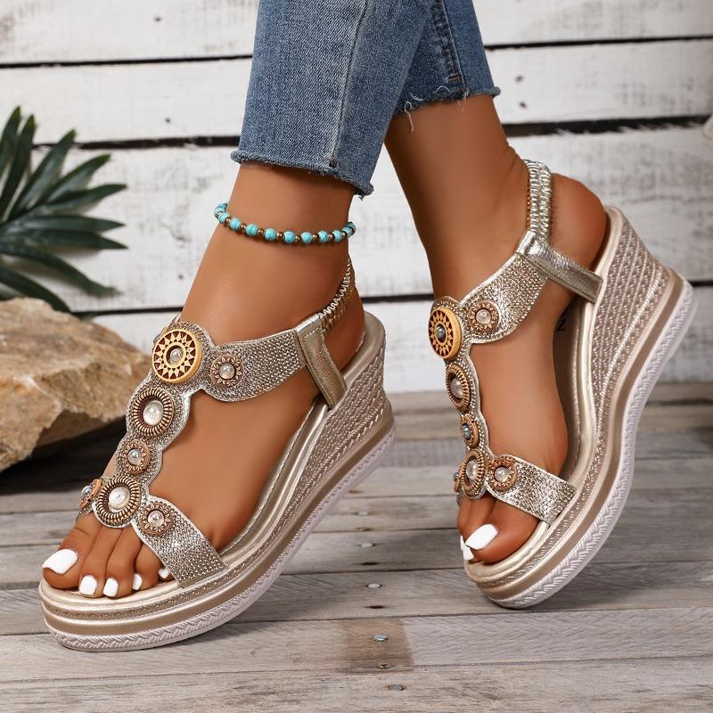 Women’s Bohemian Rhinestone Wedge Platform Roman Sandals