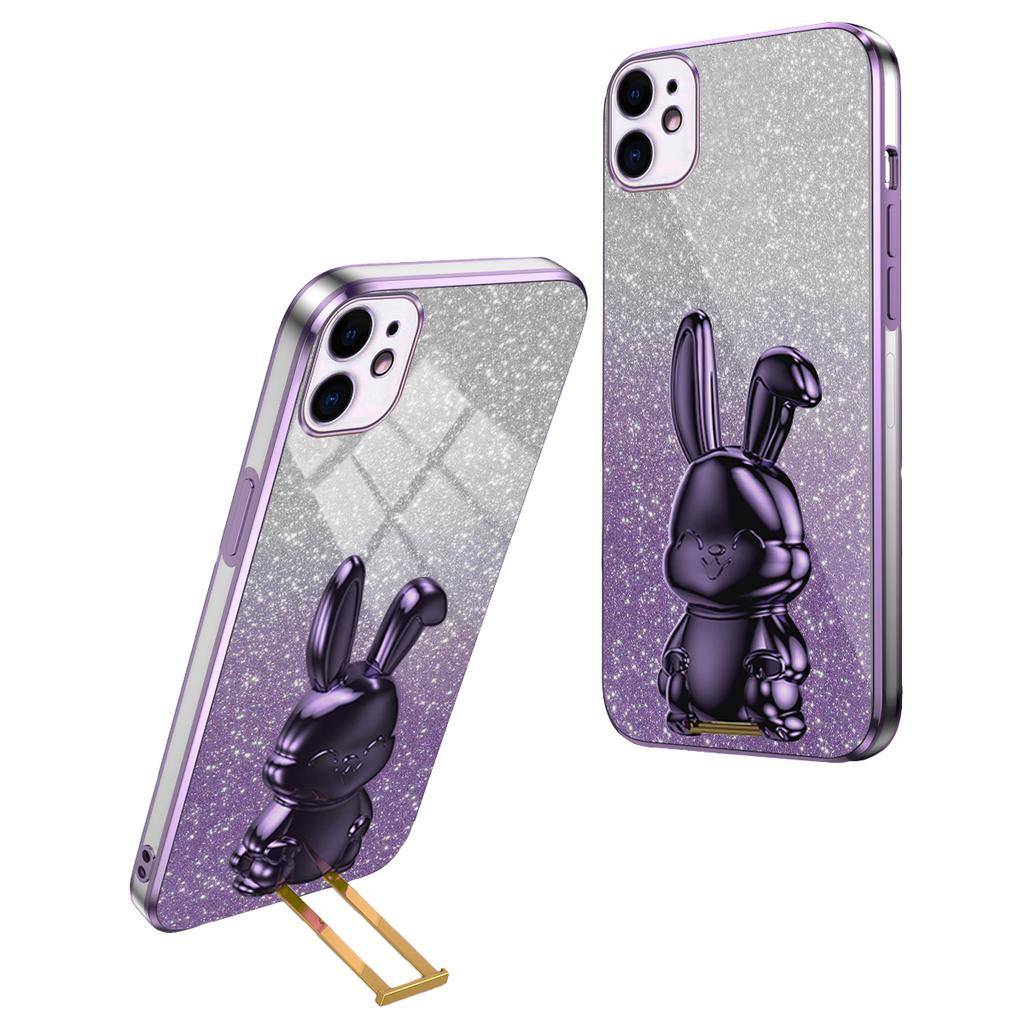 For iPhone 11 Pull-out Kickstand Cartoon Rabbit Case Smart Phone Protector Cover