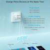 65W GaN Tech Fast Charger With 3 ports(1 USB-A&2 USB-C), PD+PPS Fast Charger Compact USB Adapter