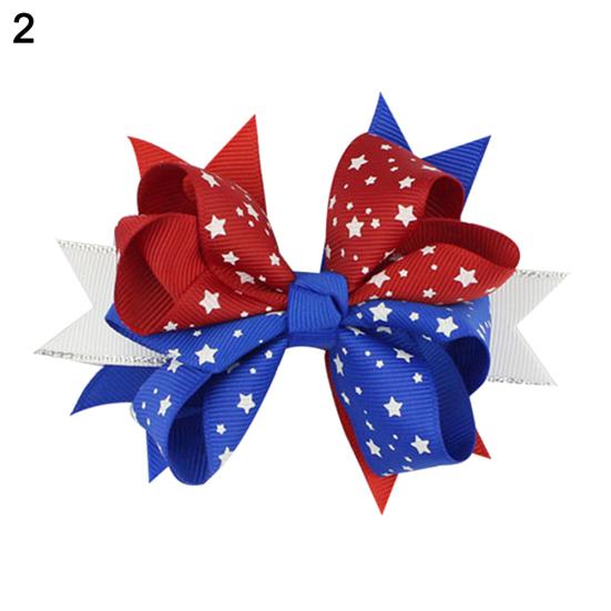 Kids Star Stripe US Flag Bowknot Hairpin Hair Clip Independence Day Party Prop
