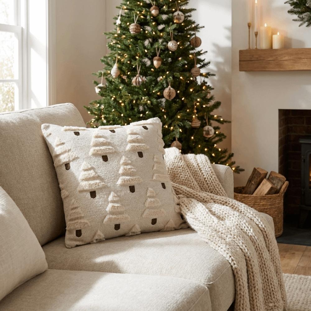 Velvet 3D Colorful Christmas Tree Throw Pillow Covers Embroidered Soft Cushion Covers Plush Vintage Pillow Case Living Room