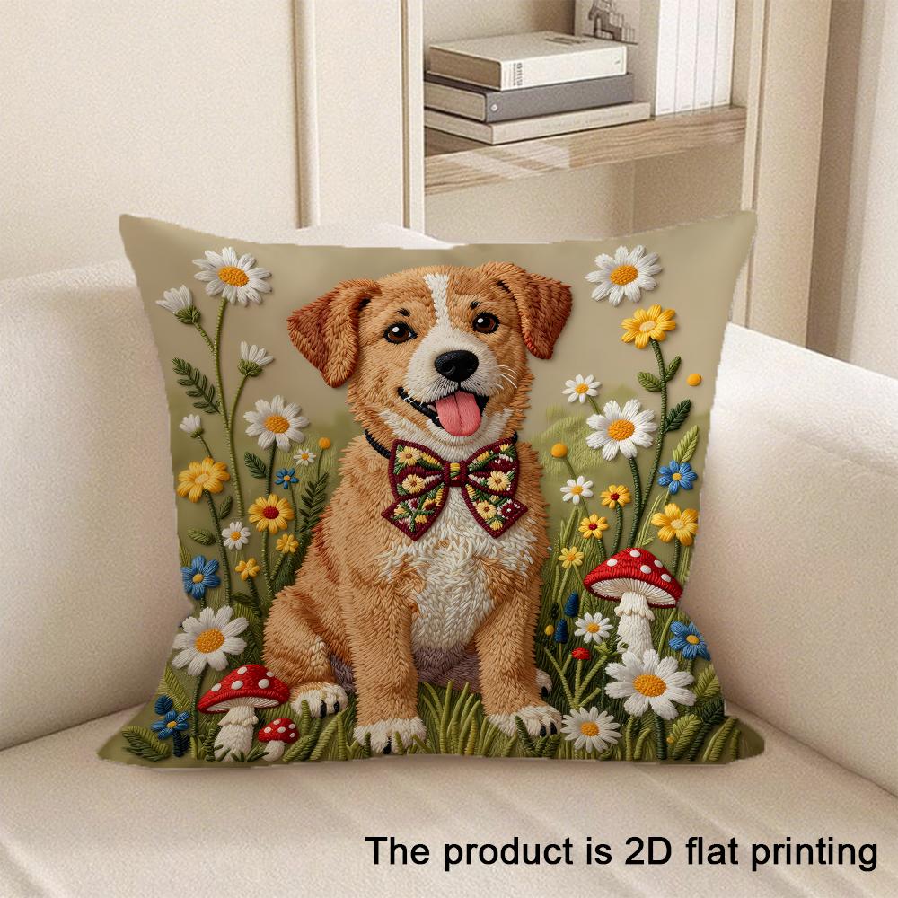 1Pc Adorable 2D Flat Printed Pet And Animal Patterned Pillowcases Sofa Cushion Cover Home Bedroom Room Decoration