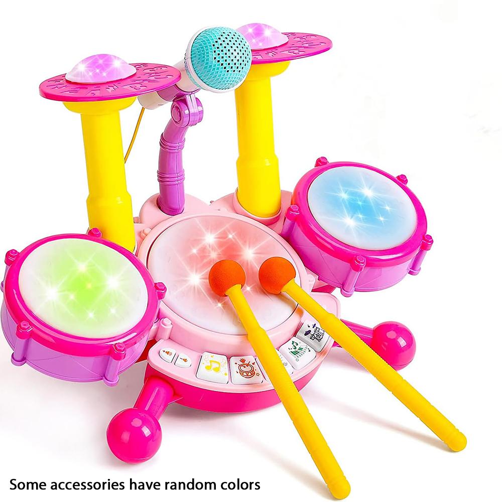 Kids Boy Girl Electric Drum Kit,Musical Instruments Learning Toys with 2 Drum Sticks Adjustable Microphone Birthday for Boys&Gir