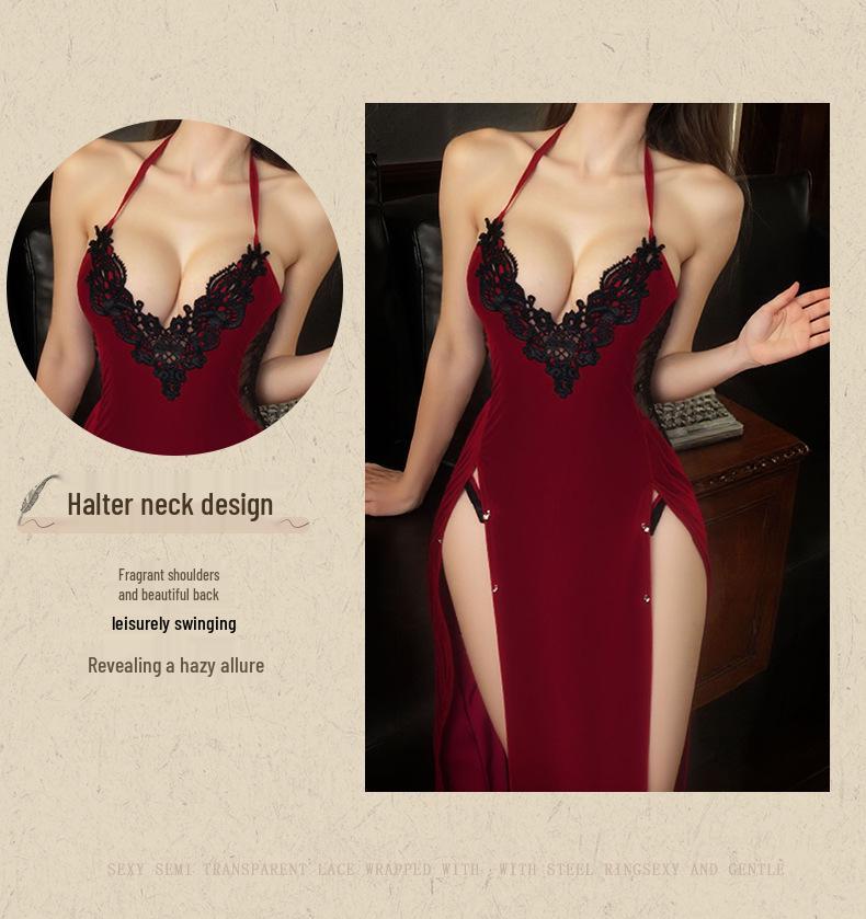 Desire Velvet Deep V Cheongsam Pajamas