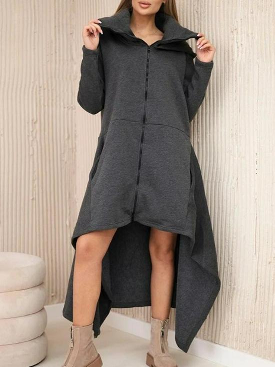 European-American 2025 Autumn/Winter Women's Hooded Zipper Sweatshirt Dress - Solid Color, Loose Fit, Versatile Fashion.